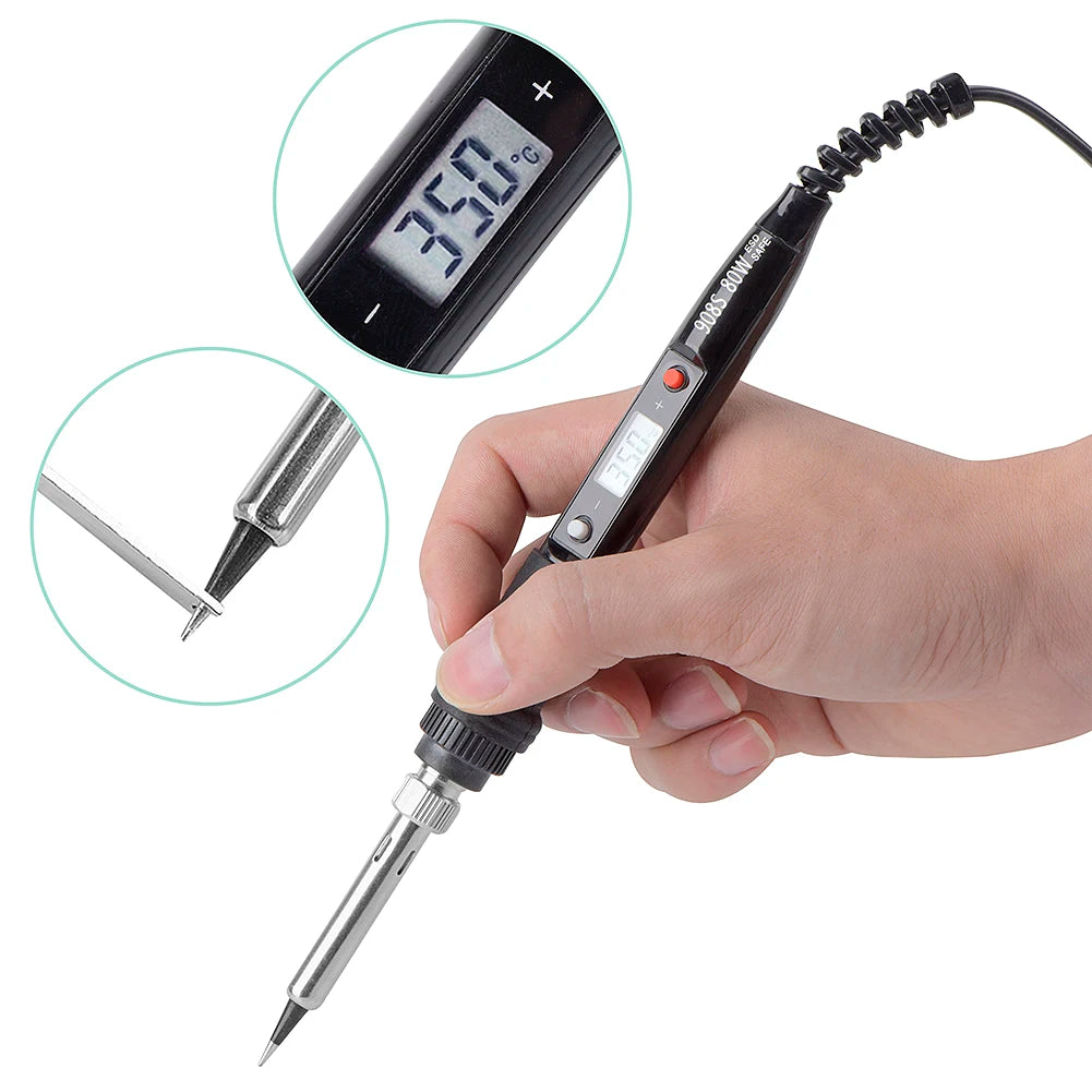 Kit de fer à souder électrique, température réglable, pâte à souder, pompe à dessouder, ensemble d'outils de soudage, écran LCD, 80W, 220V, 110V