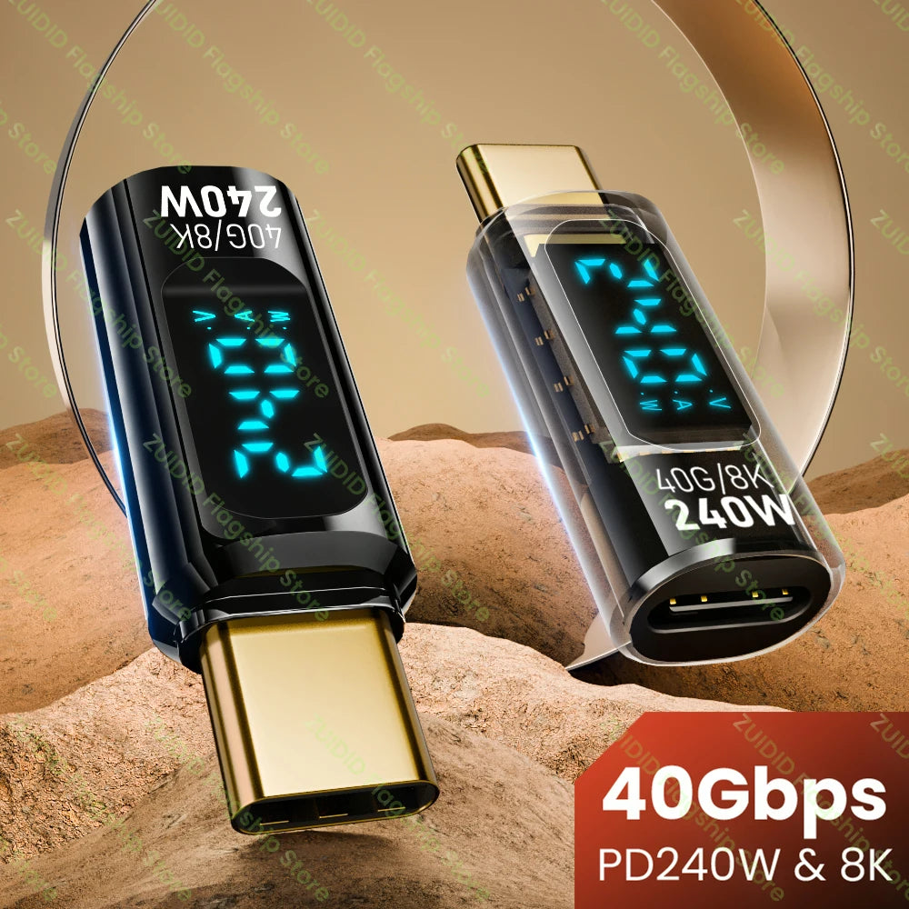 Adaptateur OTG Écran LED Transparent PD240W USB4.0 40Gbps Type C à C adaptateur OTG 8K @ 60Hz 5A câble de charge rapide pour iPhone 15 14 MacBook Pro