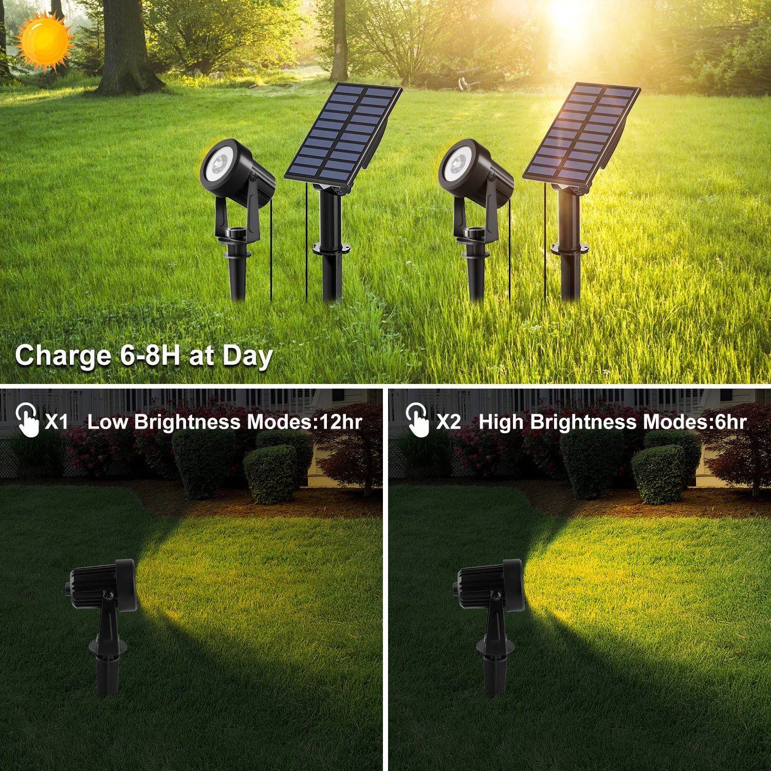 Outdoor IP65 LED Solar Spotlight – 150 to 800LM, 3M cable, 8-12h battery life, garden & driveway lighting