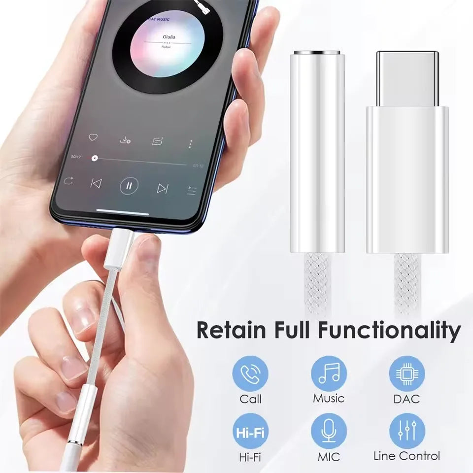 Adaptateur audio USB-C vers Jack 3,5 mm – casque et AUX – compatible iPhone 15, Samsung S24, iPad Pro, MacBook