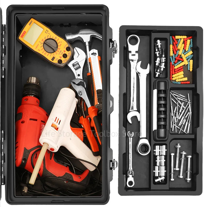 Boîte à outils en acier inoxydable, grande boîte à outils, boîte de rangement d'outils, boîte à outils en métal