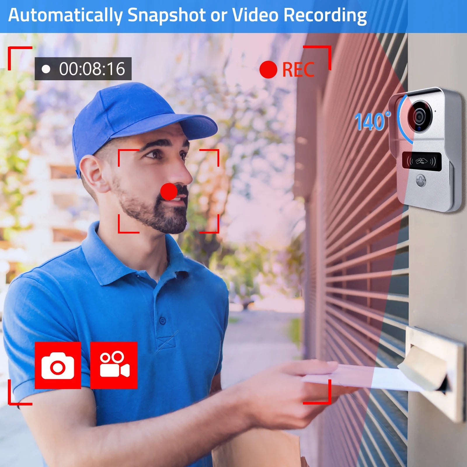 Interphone vidéo sans fil pour la maison, écran tactile 7 pouces, caméra de porte, Wi-Fi, carte SD 32 Go, 1080P