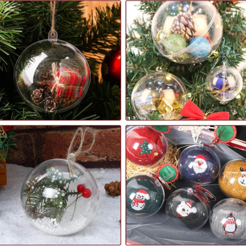 Boules de Noël transparentes rechargeables – 8 cm, lot de 4 ou 8 pièces, ornements à suspendre pour sapin et décorations de fête