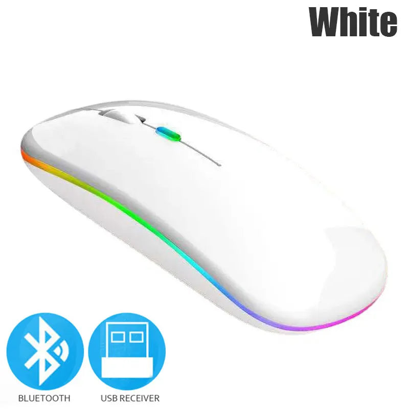 Souris sans fil Bluetooth 5.0 avec éclairage RVB rechargeable par USB pour ordinateur portable, PC, MacBook, souris de jeu 2,4 GHz, 1 600 DPI