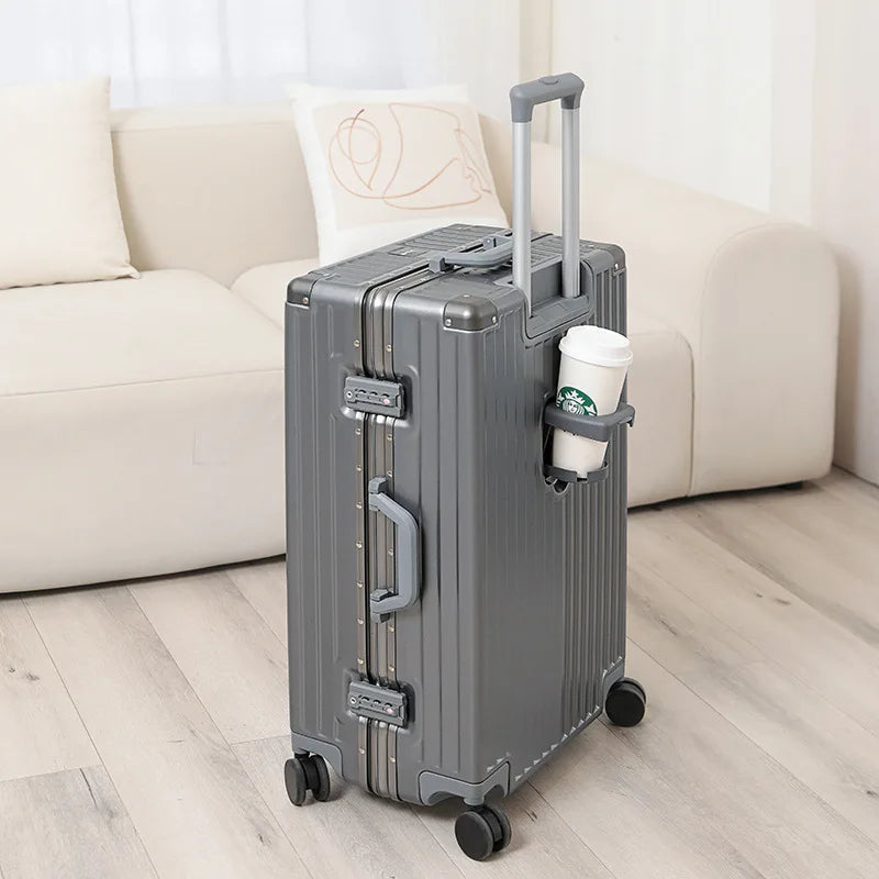 Bagage à main SUSHIMU avec support pour téléphone et tasse – valise roulante à coque rigide, 20, 24, 26 et 28 pouces