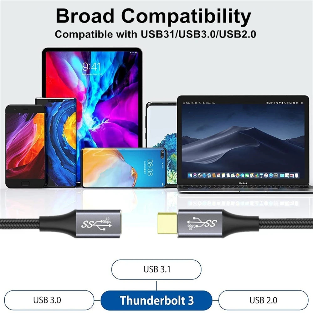 Câble d'extension USB C 3.1 Gen2 10Gbps, Type C à C PD 100W QC4.0 3.0 5A, câble de charge rapide pour MacBook Pro 4k 60Hz, câble vidéo