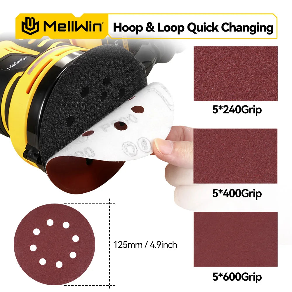 Ponceuse Orbitale Électrique Sans Fil MELLWIN – 3 Vitesses Réglables pour Travail du Bois, Machine de Polissage pour Makita 18V, Broche de Batterie