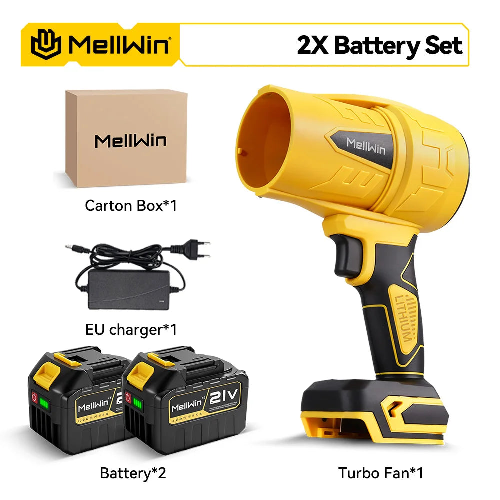 Souffleur turbo électrique MELLWIN 350 M/s – sans balais, portable, pour soufflage et séchage, compatible batterie Makita 18 V / 21 V