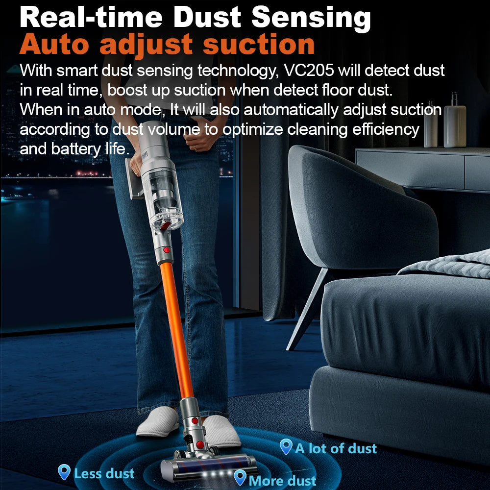 Aspirateur à main sans fil, 27 000 Pa, écran tactile, capteur de poussière intelligent, contrôle automatique de la vitesse pour le nettoyage des tapis et des lits à la maison