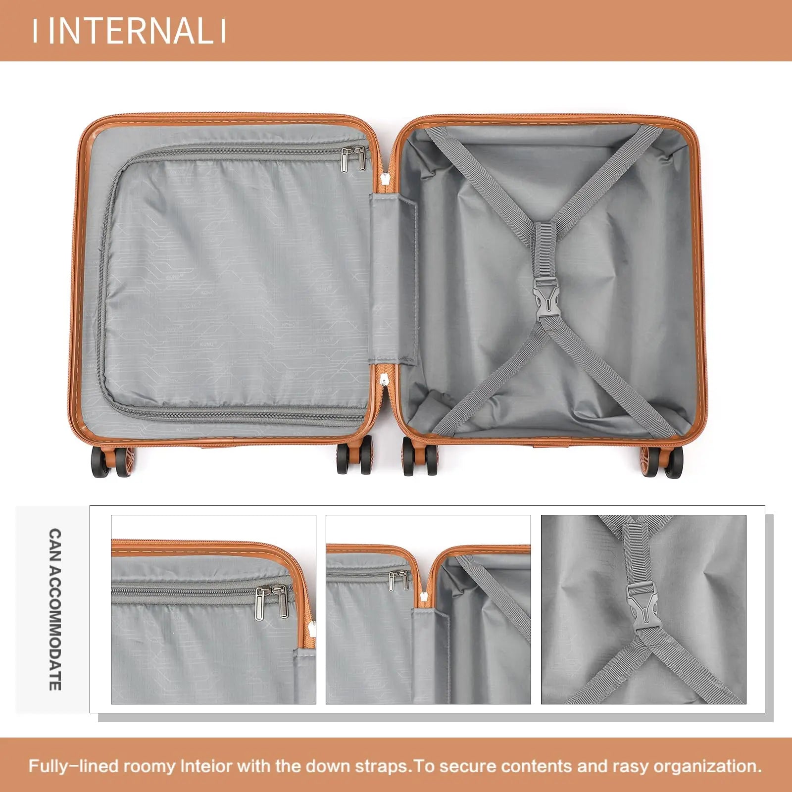 Mallette KONO 45x36x20 cm – Bagage à main cabine, coque rigide ABS, 4 rouleaux, serrure TSA