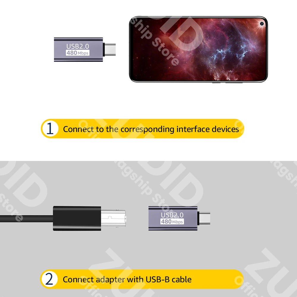 Adaptateur d'imprimante USB 2.0 USB Type B vers USB C/Micro USB/Mini USB femelle vers pour imprimante mâle, Base de disque dur, Machine de télécopie, Scanner