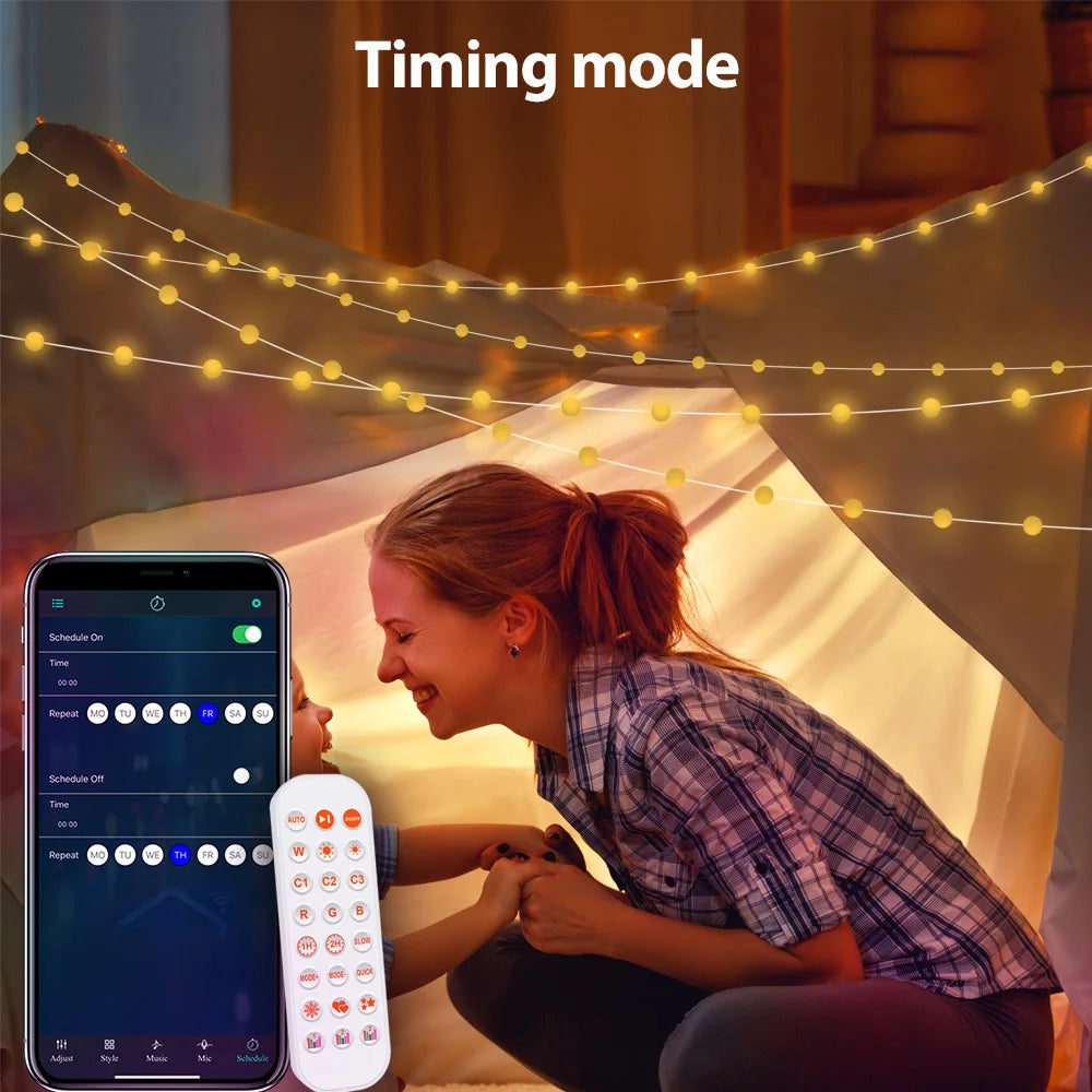 Guirlande LED intelligente Tuya WiFi & Bluetooth – 5M à 20M, boules lumineuses RGB, IP67, contrôle APP pour intérieur & extérieur