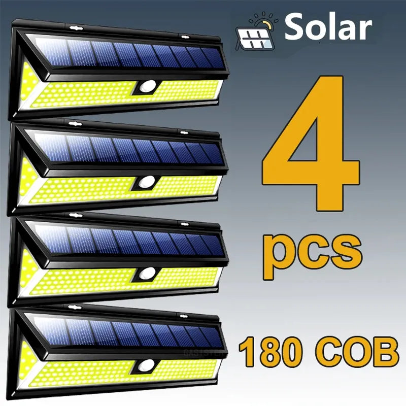 Applique Murale Solaire LED avec Détecteur de Mouvement, Éclairage d'Extérieur, 180 COB, Étanche, 3 Modes Super Lumineux, pour Jardin, Porte d'Entrée, Garage, Chemin