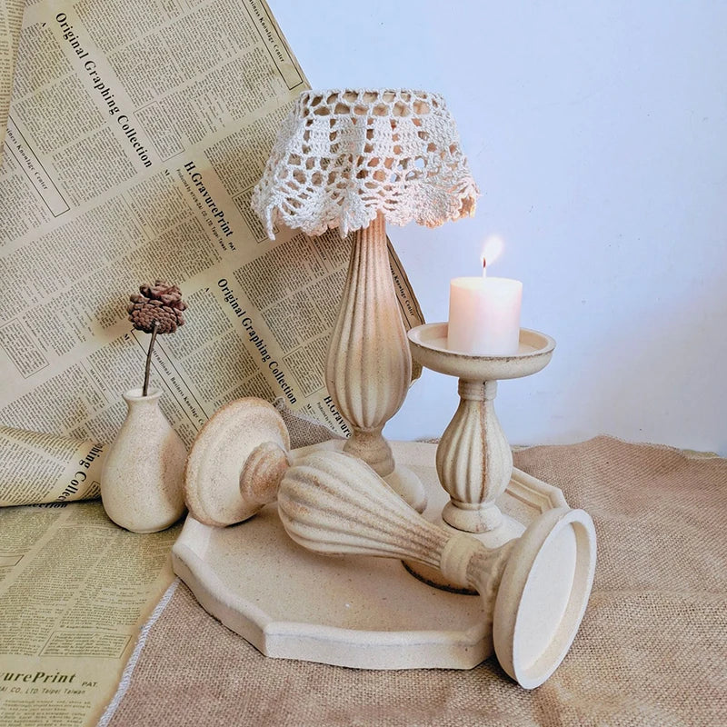 Wooden Candle Holder for Home Decor Wedding Room Decoration Ornament Bohemian Style Vintage Pillar Candlestick Holders Romantic