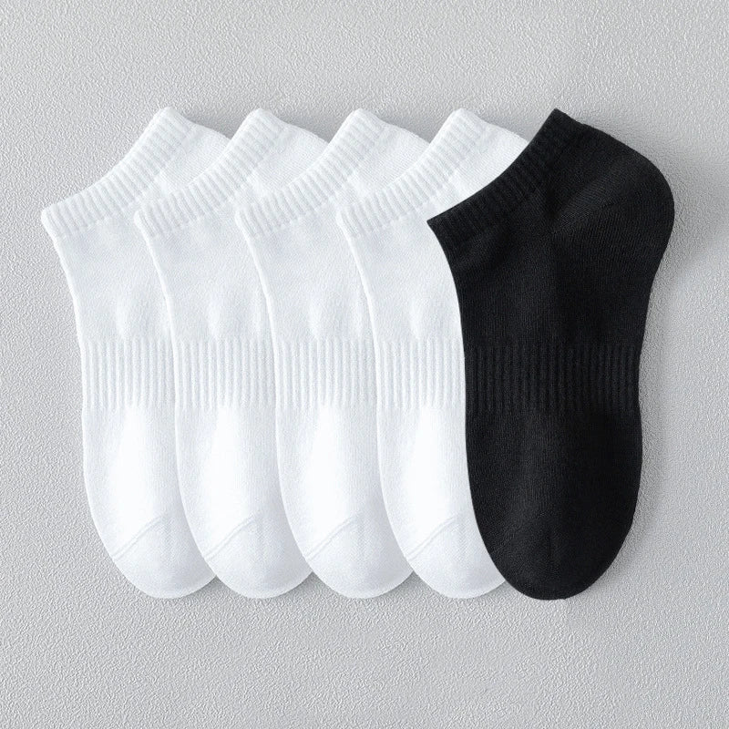Chaussettes de sport 5 paires 100% coton été hommes femmes chaussettes noir blanc couleur unie Absorption Anti-odeur coupe basse respirante