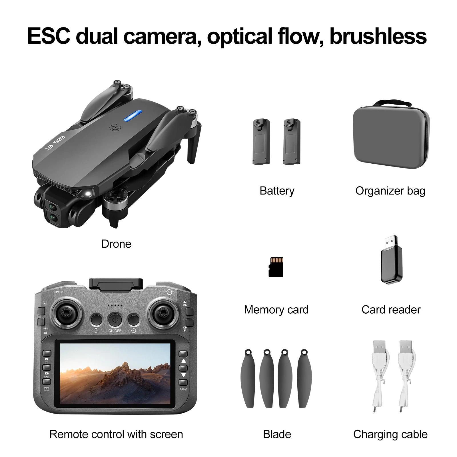 Drone E88GT 2025 – Quadrirotor Pliable 6K HD avec Écran 4,3"