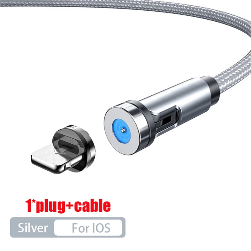 NNBILI 540 ° drehbares magnetisches Micro-USB-Typ-C-Kabel 3A Schnellladedatenkabel für iPhone Xiaomi Mobiltelefon
