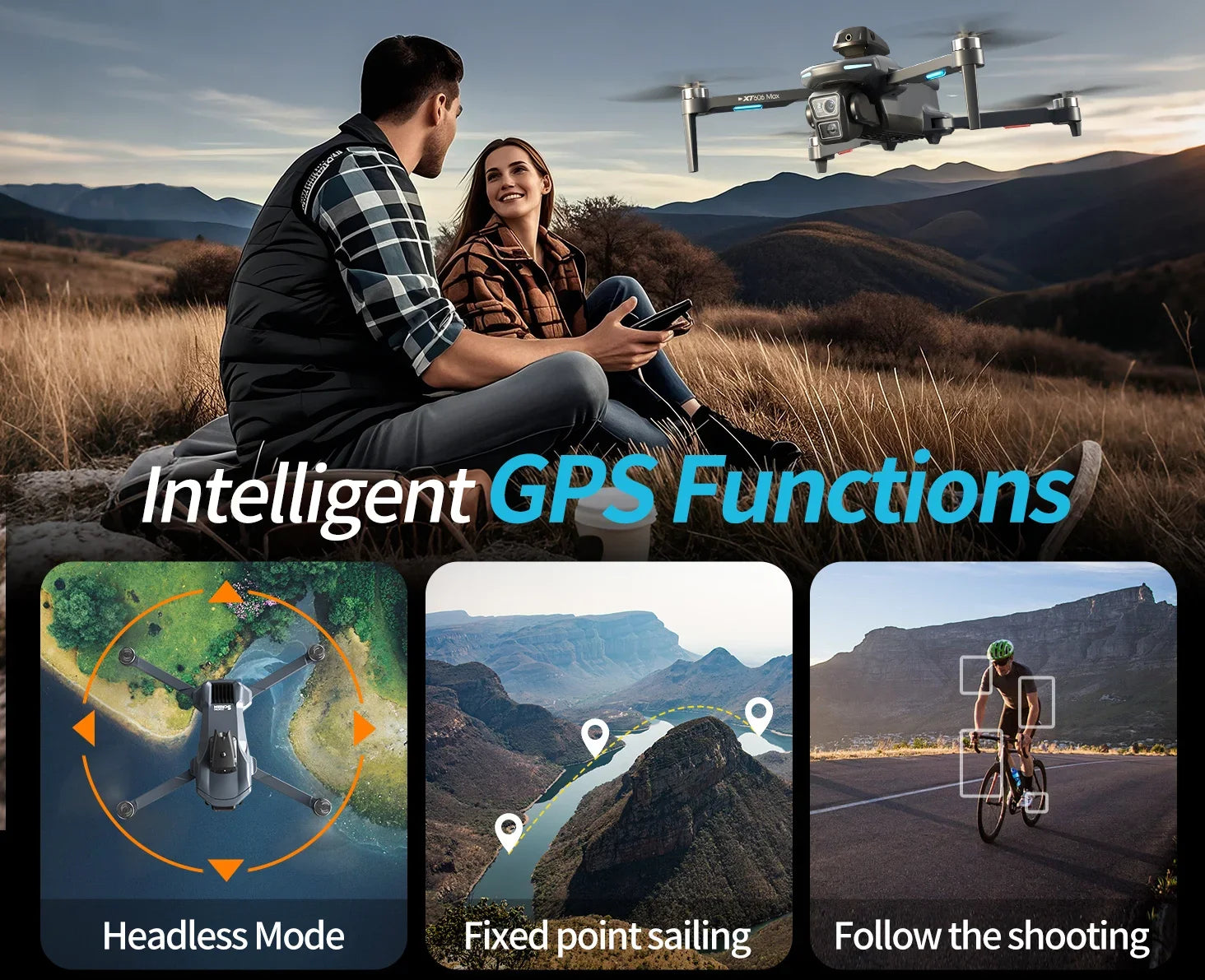 XT606 GPS Drone 4K – Double caméra, cardan 3 axes PTZ, évitement d’obstacles, portée 3 km