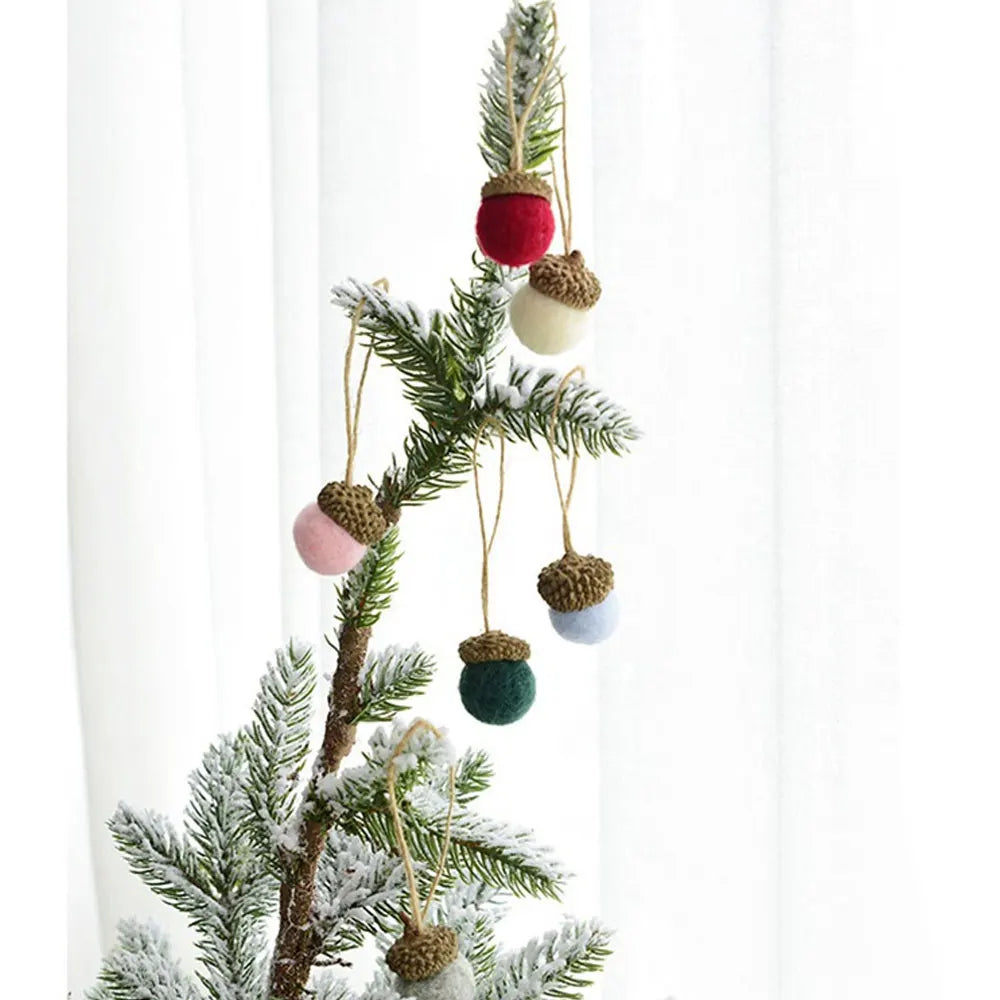 Ornement d'arbre de Noël en feutre de laine, boule de tour, cône enrichi, ficelle de gland, décoration d'intérieur, 6 pièces