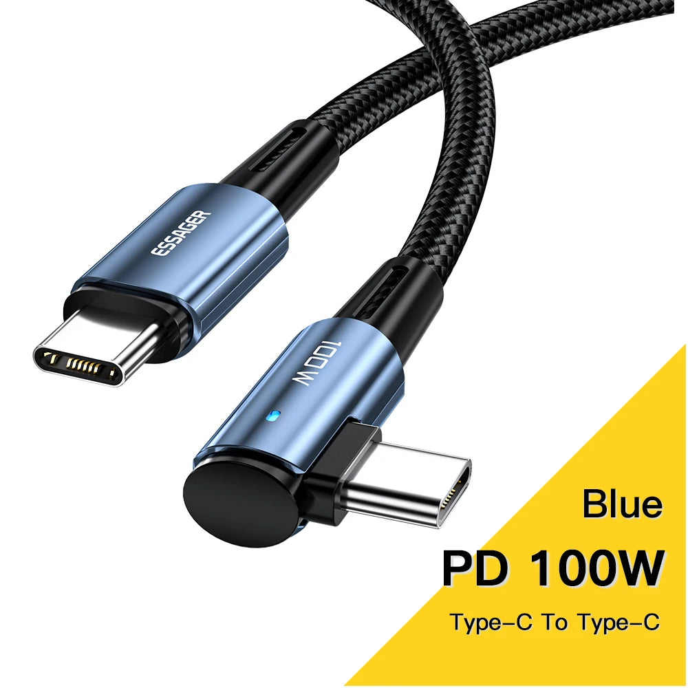 Câble USB Type-C vers USB-C Essager 100 W coudé à 90 degrés pour iPad, MacBook Pro, Xiaomi, Samsung, Huawei, charge rapide, Type-C, Date