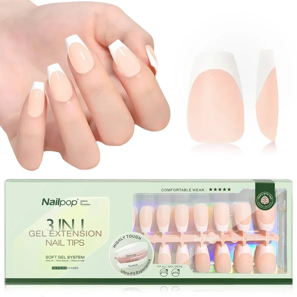 Extensions d’Ongles à Pointe Française Pré-Colorées - Nailpop 3 en 1 