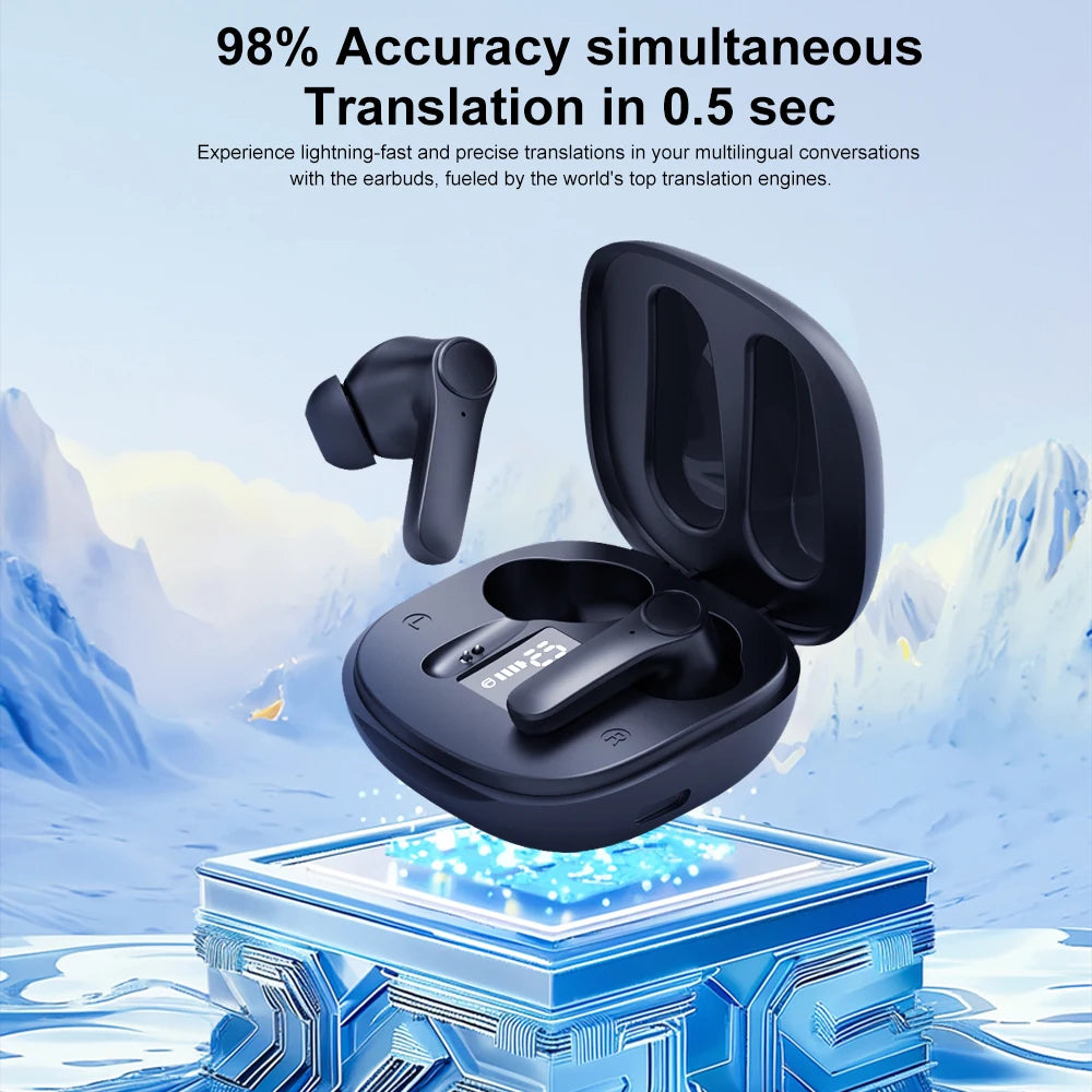 Écouteurs de traduction Bluetooth en temps réel, traducteur 144 langues, écouteurs d'interprétation commerciale simultanée