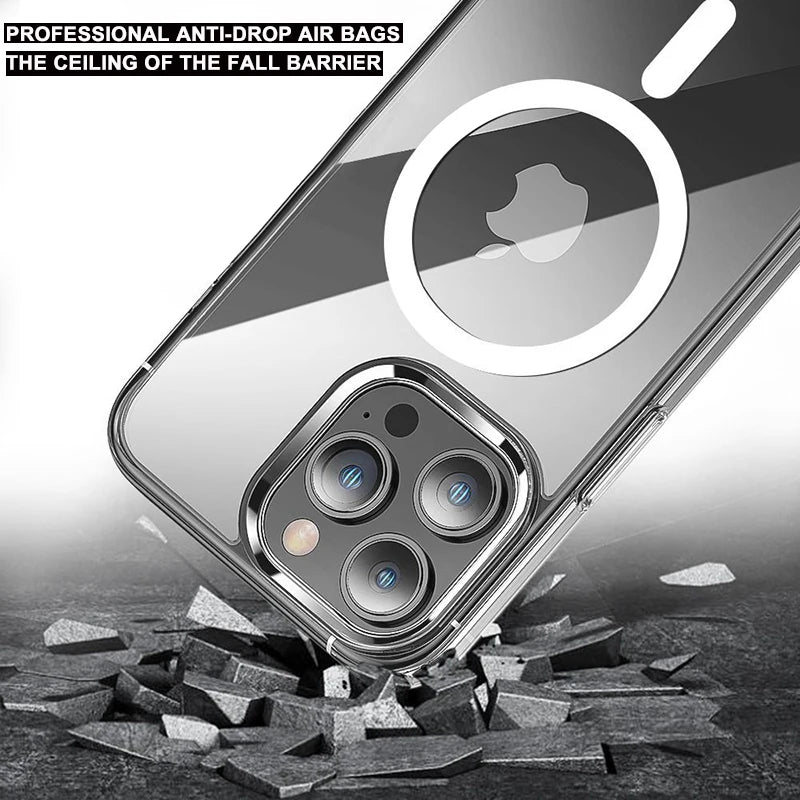 Étui magnétique transparent compatible MagSafe pour iPhone – Coque de protection et charge sans fil