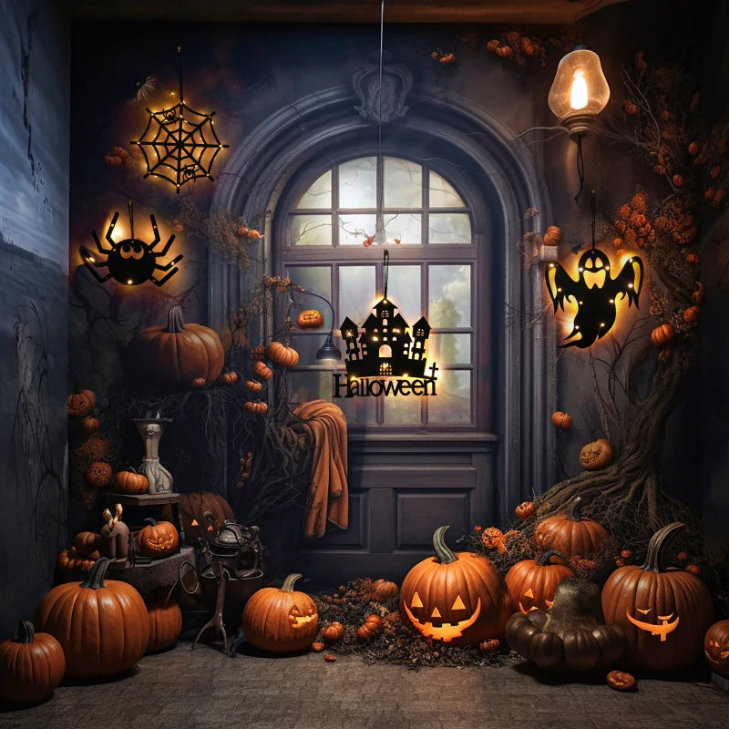Décoration Intérieure et Extérieure - Château Halloween LED – Sorcière, Fantôme, Toile d’Araignée