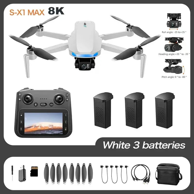 S-X1 GPS Drone 8K HD – Caméra professionnelle 3 axes, WIFI, quadrirotor pliant