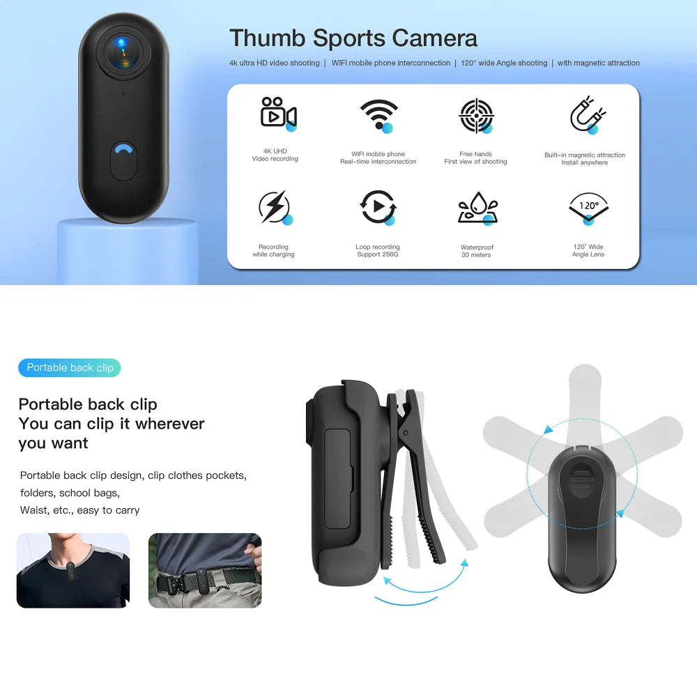 Mini caméra JETO JT-88 4K WiFi – Magnétique, POV, Ultra Portable