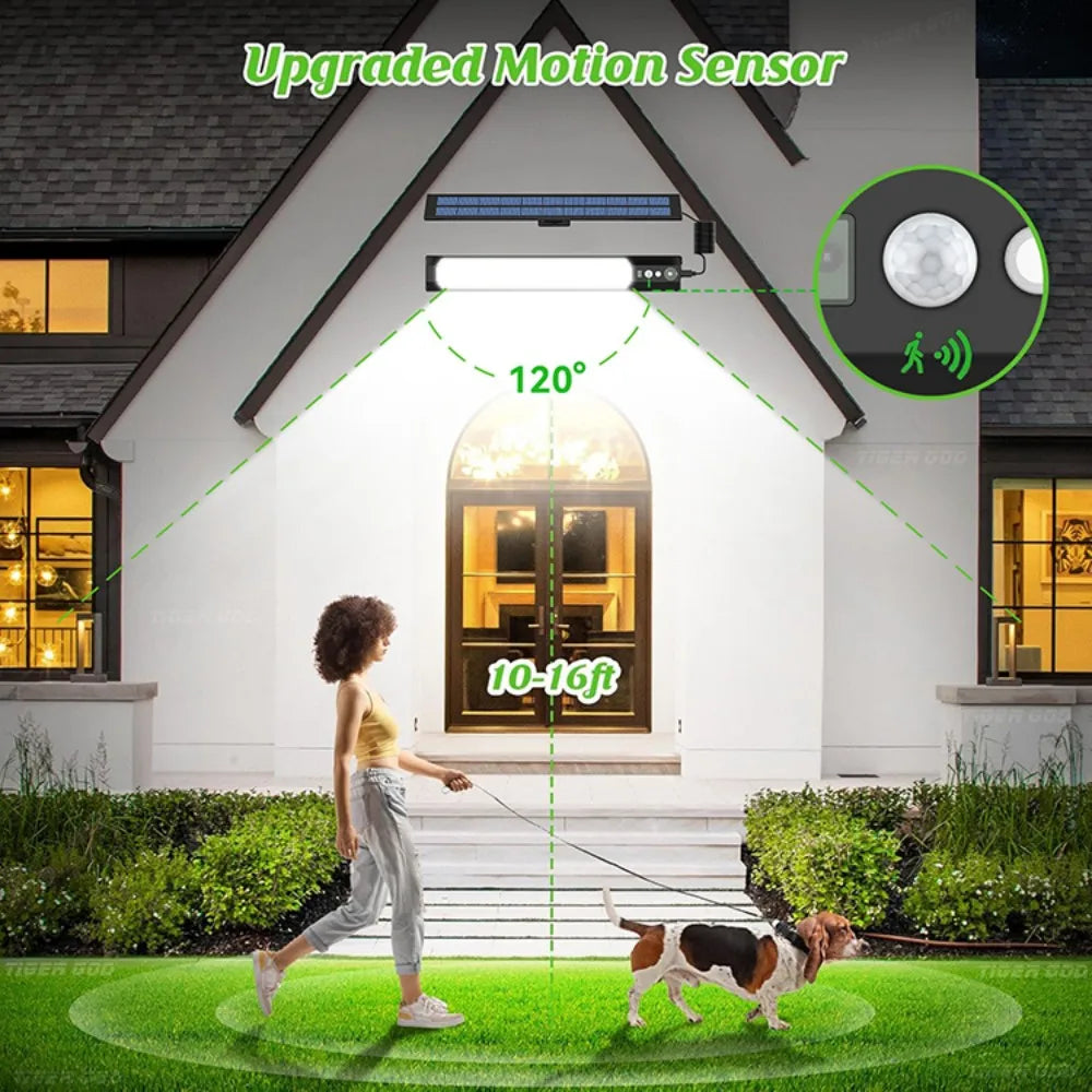 Lampe solaire LED T-NEWSTYLE 316/158 LED – Applique murale avec capteur de mouvement, IP65, éclairage extérieur pour jardin, clôture et camping