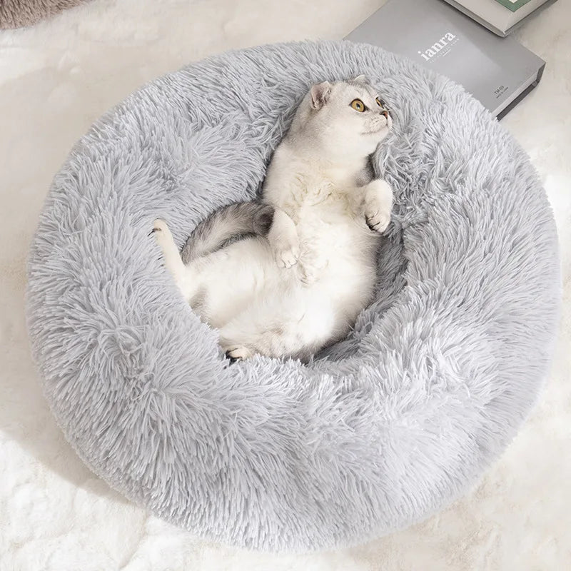 Lit Rond en Peluche Lavable pour Chien et Chat, Niche Moelleuse, Accessoires Moyens, Produits pour Animaux de Compagnie