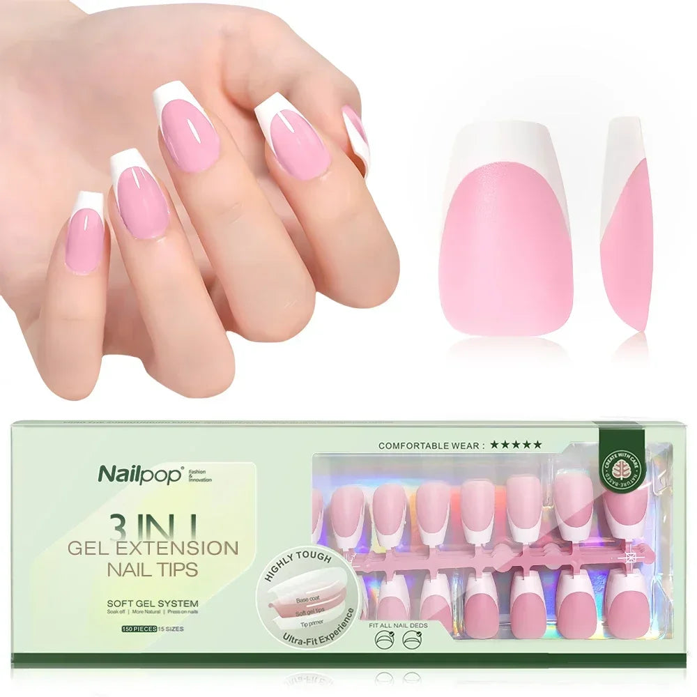 Extensions d’Ongles à Pointe Française Pré-Colorées - Nailpop 3 en 1 
