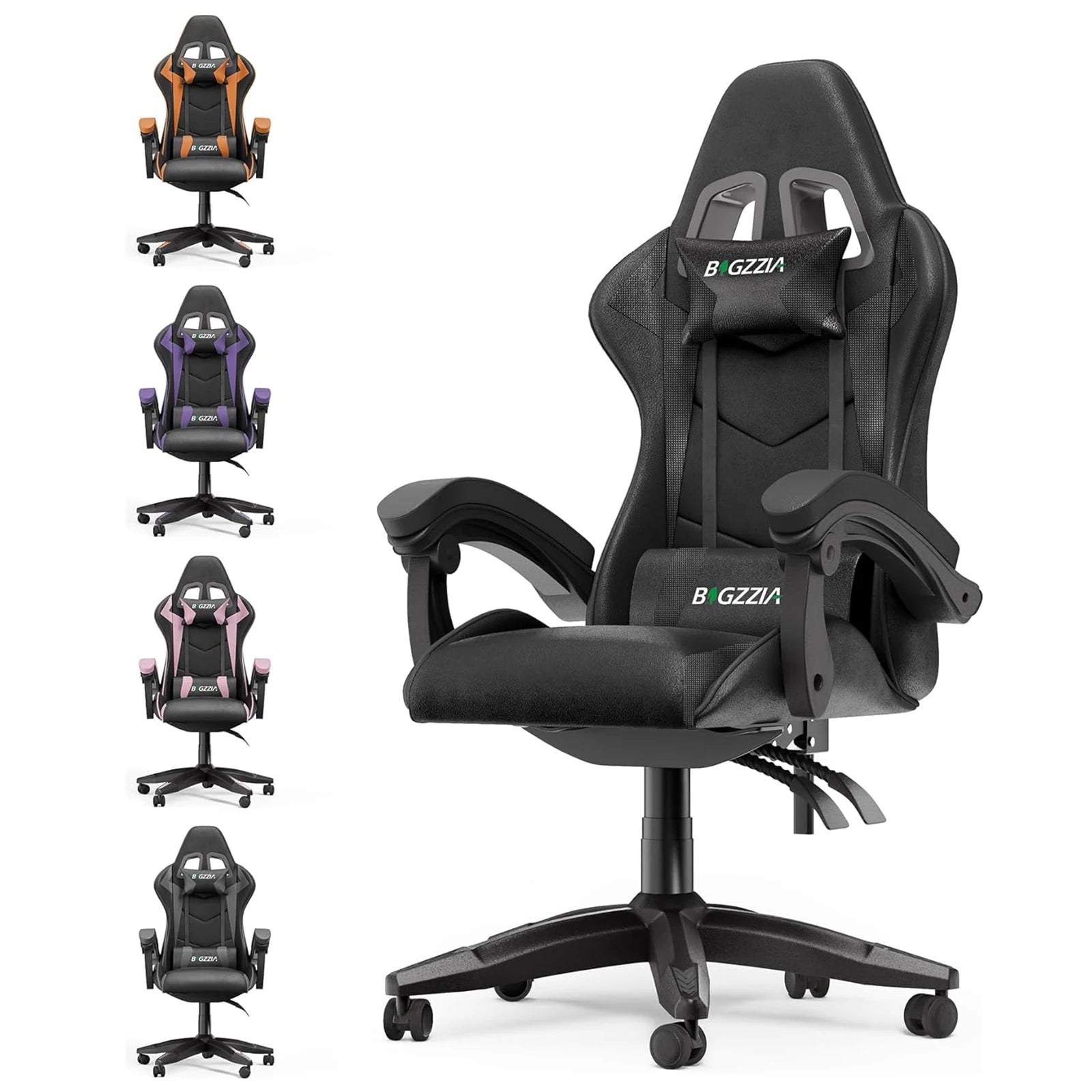 Fauteuil de jeu, chaise de bureau ergonomique en cuir PU, chaise de bureau d'ordinateur avec appui-tête et support lombaire