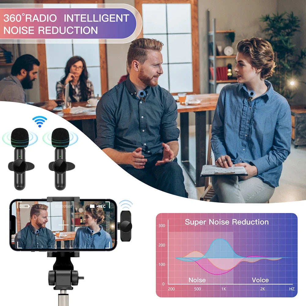 Microphone Lavalier sans fil, Mini Microphone d'enregistrement Audio et vidéo pour iPhone, téléphone Android, diffusion en direct, micro de jeu Portable
