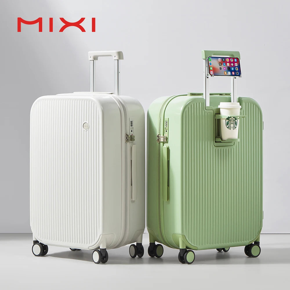 Valise Mixi 2024 – Bagage à main avec support pour téléphone, coque rigide PC, roulettes