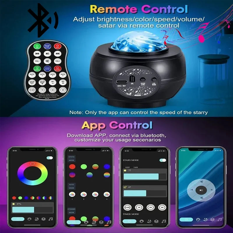 Projecteur Galaxy avec haut-parleur Bluetooth, veilleuses LED Smart Star, lampe de table Nebula, KTV Party, lumière de scène, salle de jeu, décor de chambre