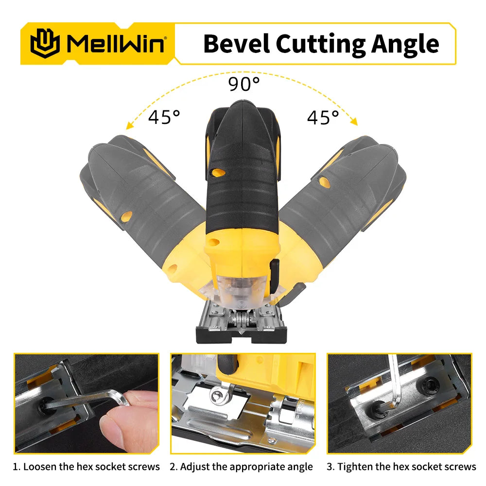 MELLWIN scie sauteuse électrique sans fil avec scie à chantourner sans fil à 31 lames outil de coupe multifonction pour le travail du bois pour Makita broche de batterie 18V