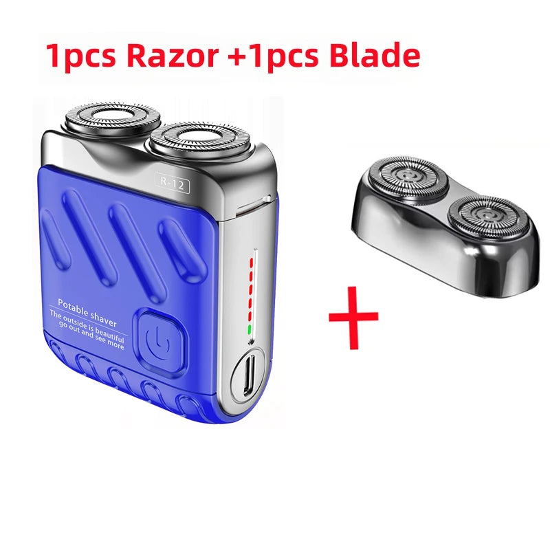 Mini rasoir électrique pour hommes – double tête rotative, étanche, rechargeable Type-C, portable, pour voyage, cheveux et barbe