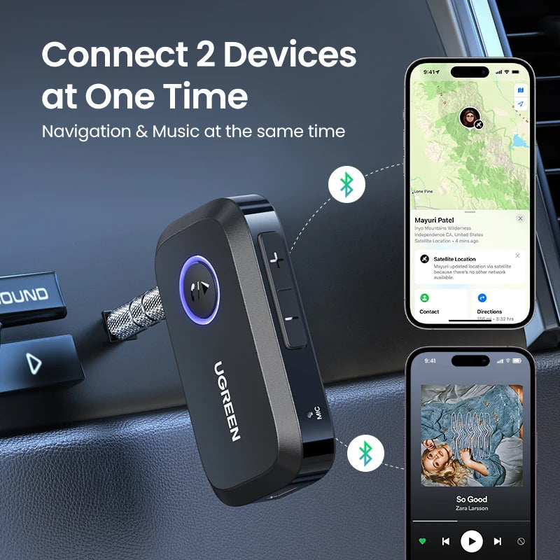 Adaptateur récepteur Bluetooth 3.5 pour haut-parleurs de voiture UGREEN, prise AUX 5.3mm, récepteur de musique audio, mains libres