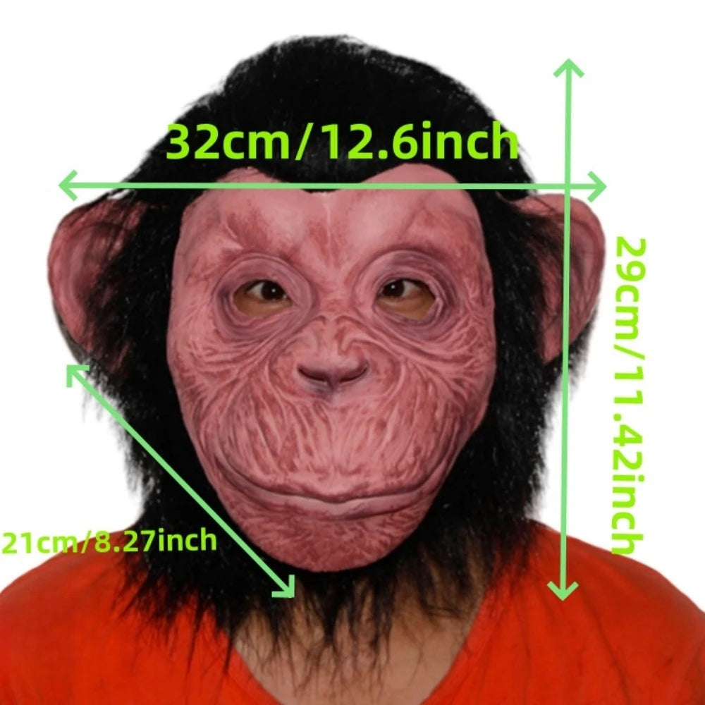 Masque gorille en caoutchouc pour cheveux noirs, couvre-chef de singe en Latex pour Halloween, Cosplay, accessoire Animal de singe drôle