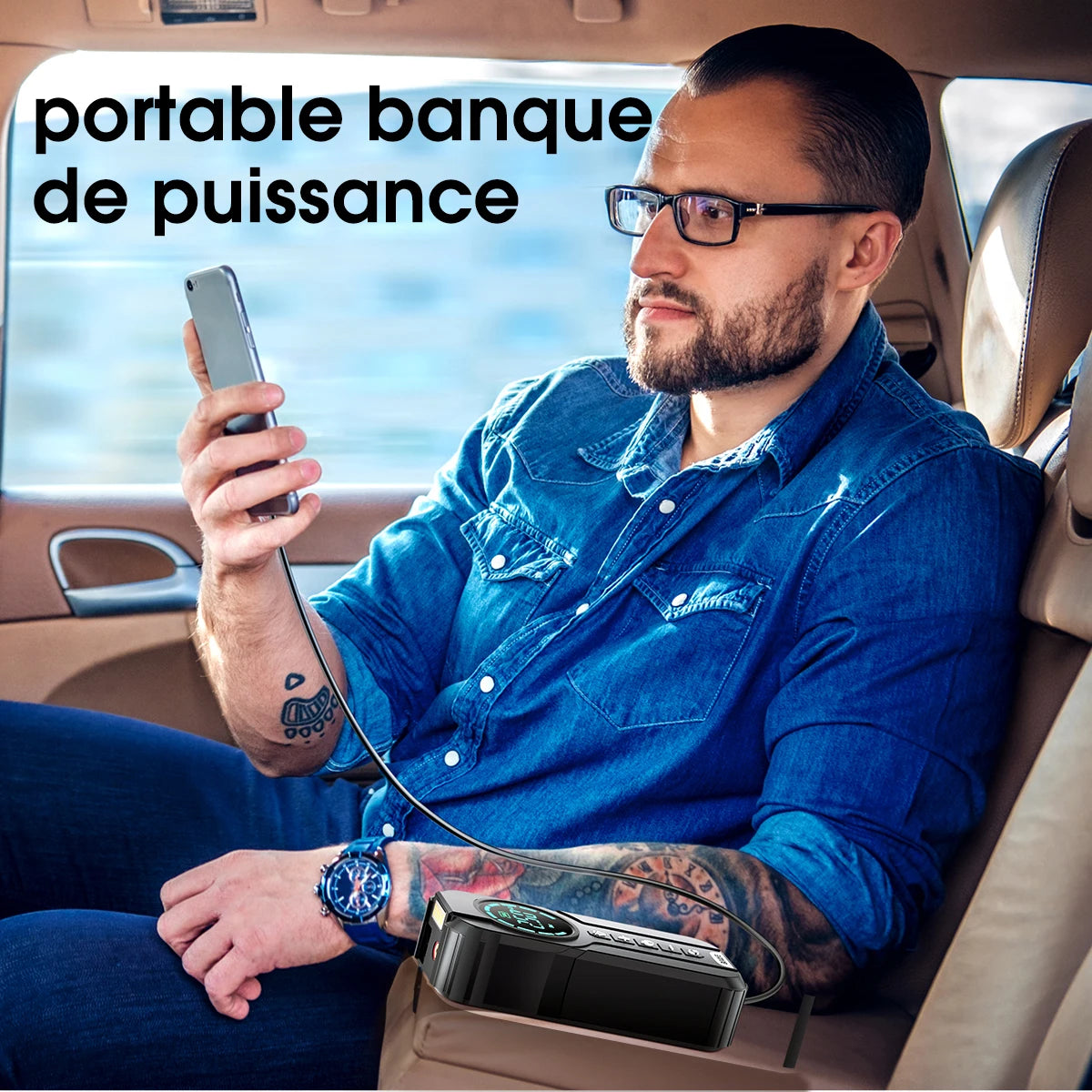 Démarreur de voiture, pompe à Air, lumière LED, compresseur d'air Portable, gonfleur de pneus multifonction, démarreur de batterie Portable automatique avec sac EVA (Ethylene Vinyl Acetate
