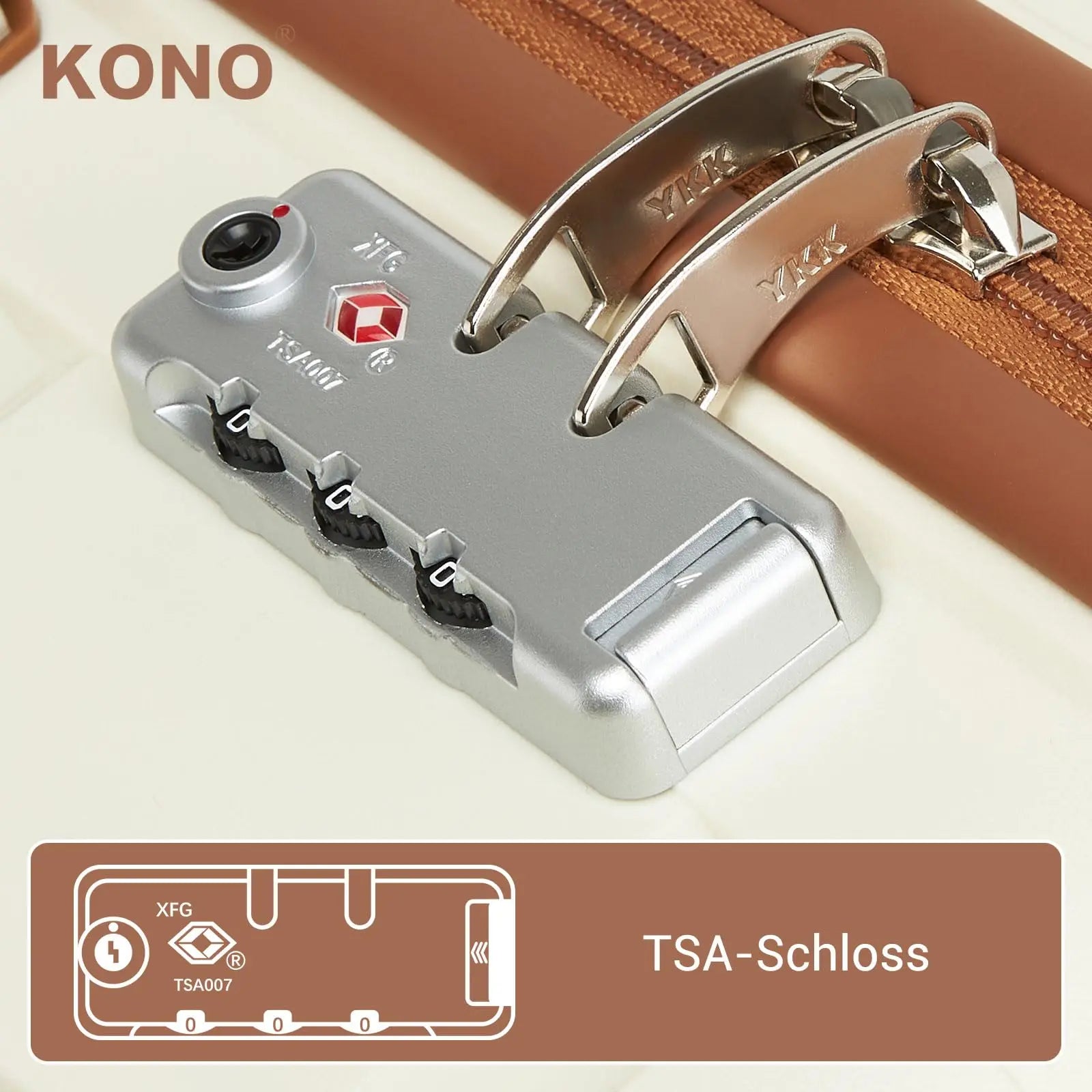 Valise cabine légère en polypropylène S/M/L KONO – 4 roues spinner, chariot rigide avec serrure TSA