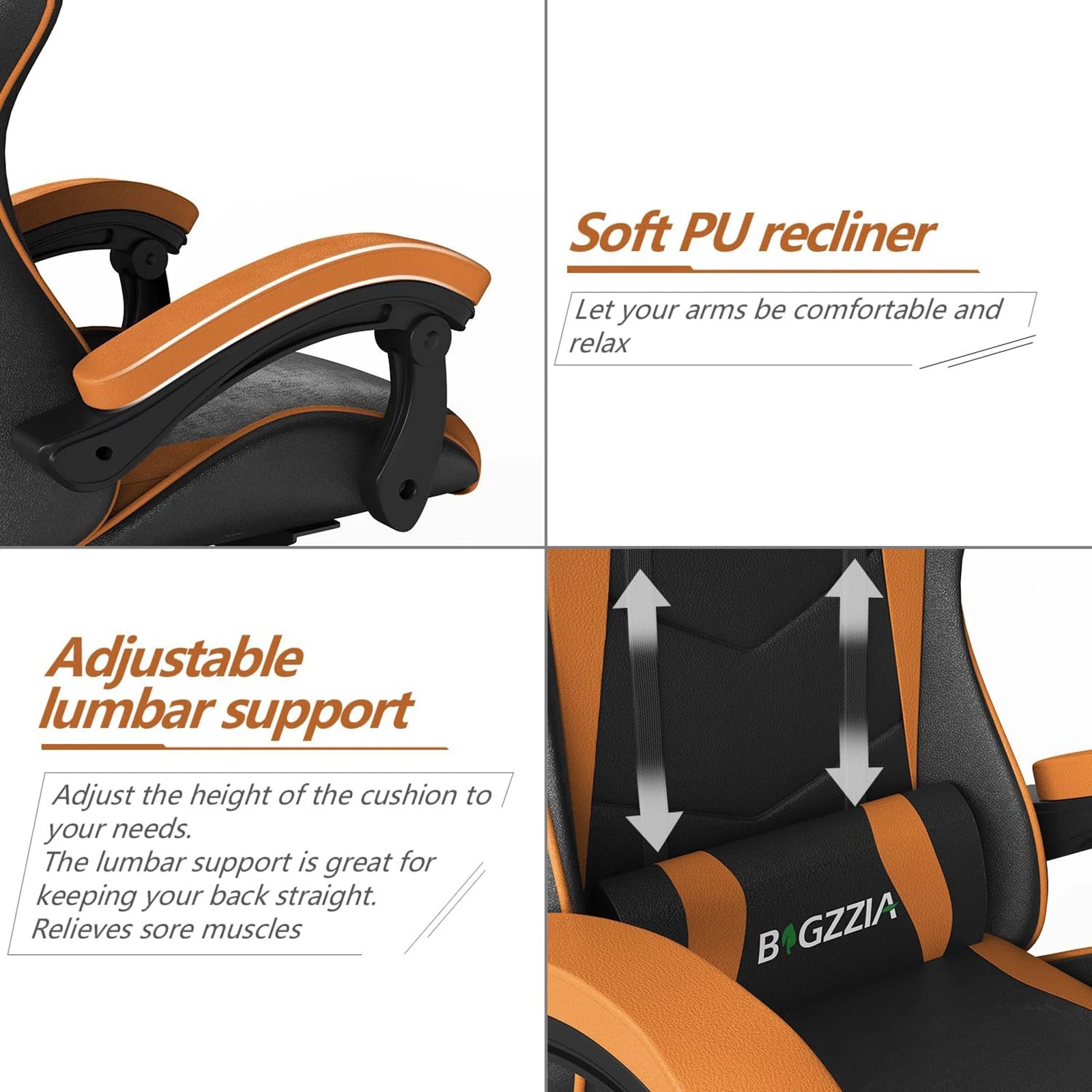 Fauteuil de jeu, chaise de bureau ergonomique en cuir PU, chaise de bureau d'ordinateur avec appui-tête et support lombaire
