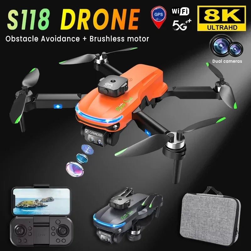 Drone Professionnel Xiaomi S118 pour Touristes, Caméra 8K, Évitement d'Obstacles, Quadricoptère RC Pliable, Moteur Sans Balais, Contrôleur de Vitesse Électronique (ESC)