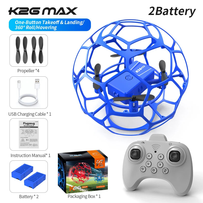 2026 K26 RC Football Drone 3D – Télécommande, protection complète, pression d’altitude, quadrirotor pour enfants et adultes