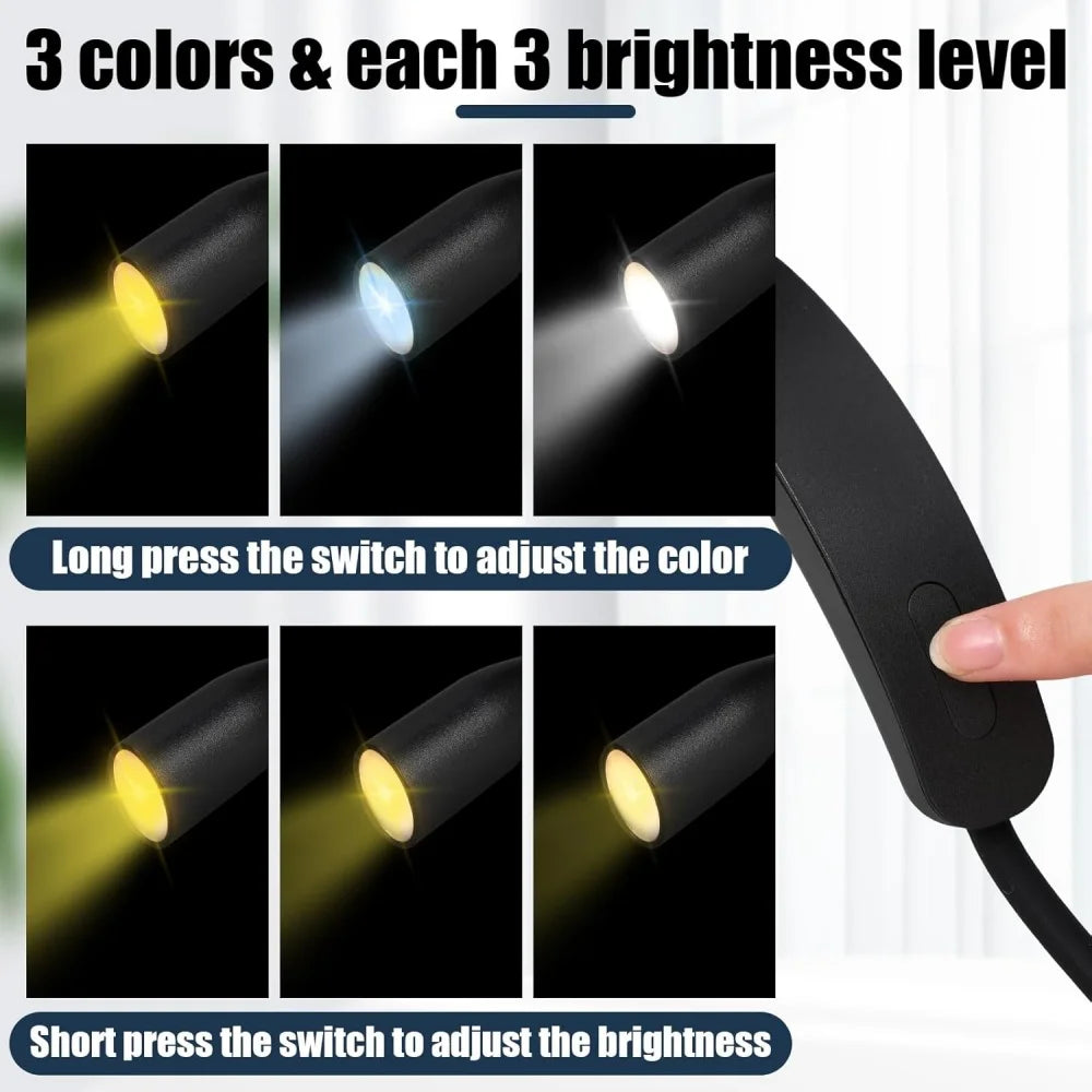 LED Neck Lamp aste for Reading, Flexible Arm, 3 Colors, 9 Brightness