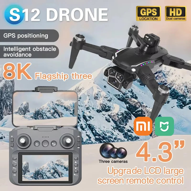 Drone Xiaomi Mijia S12 moteur sans balais 8K HD 3 caméras professionnelles 5G 4.3 pouces grand écran télécommande pliable quadrirotor