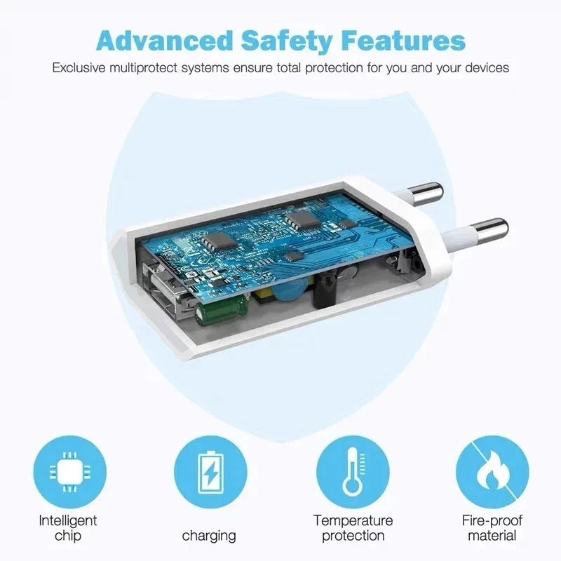Chargeur Mural USB 5V l'autorisation EU AC pour iPhone 6, 7, 8 Plus, X, XR, 11, 12, 13, 14, 2-5 Pièces