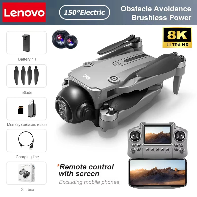 Drone Lenovo D18 8K HD double caméra photographie aérienne évitement d'obstacles moteur sans brosse 5G WIFI GPS retour 18000m quadrirotor